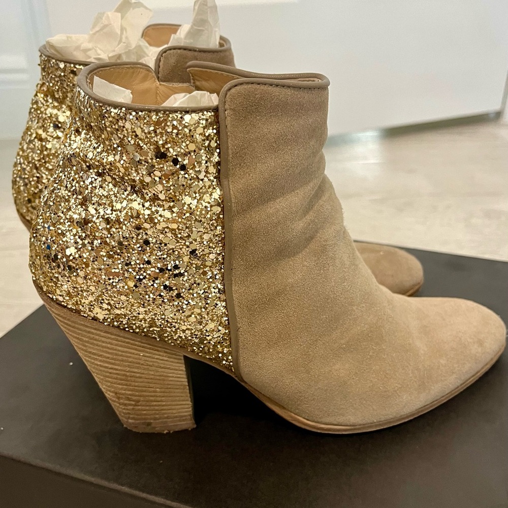 Barney’s New York Coop Boots/Booties, tan with gold sparkles, size 39